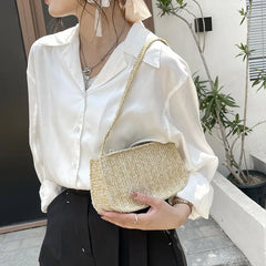 Casual Woven Shoulder Handbag Purse Retro Beach Vacation Bag