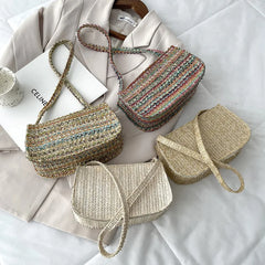 Casual Woven Shoulder Handbag Purse Retro Beach Vacation Bag