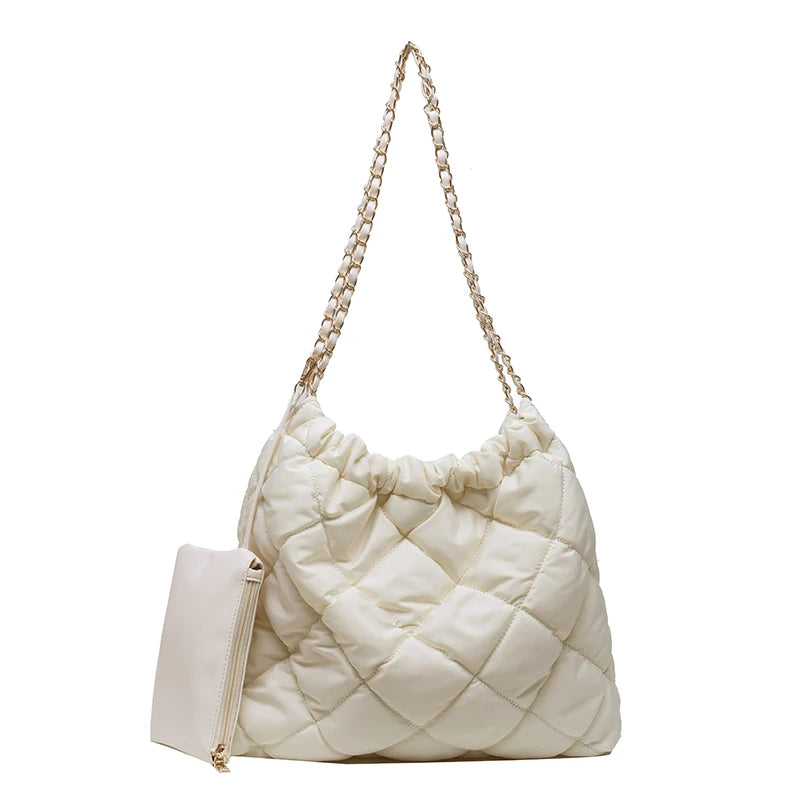 Quilted Padded Large Capacity Tote Bag with Chains Women Shoulder Bags
