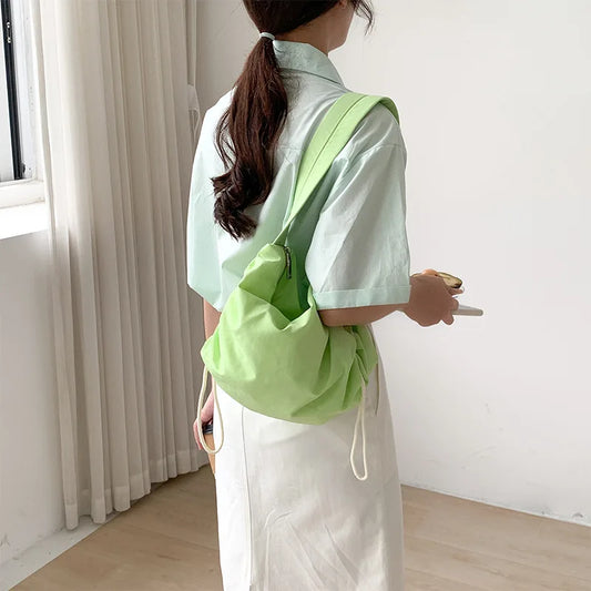 Casual Ruched Hobos Women Shoulder Bags Drawstring Lady Handbags