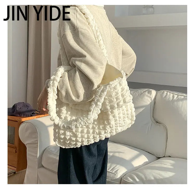 Casual Ruched Large Capacity Tote Bag Quilted Women Shoulder Bags