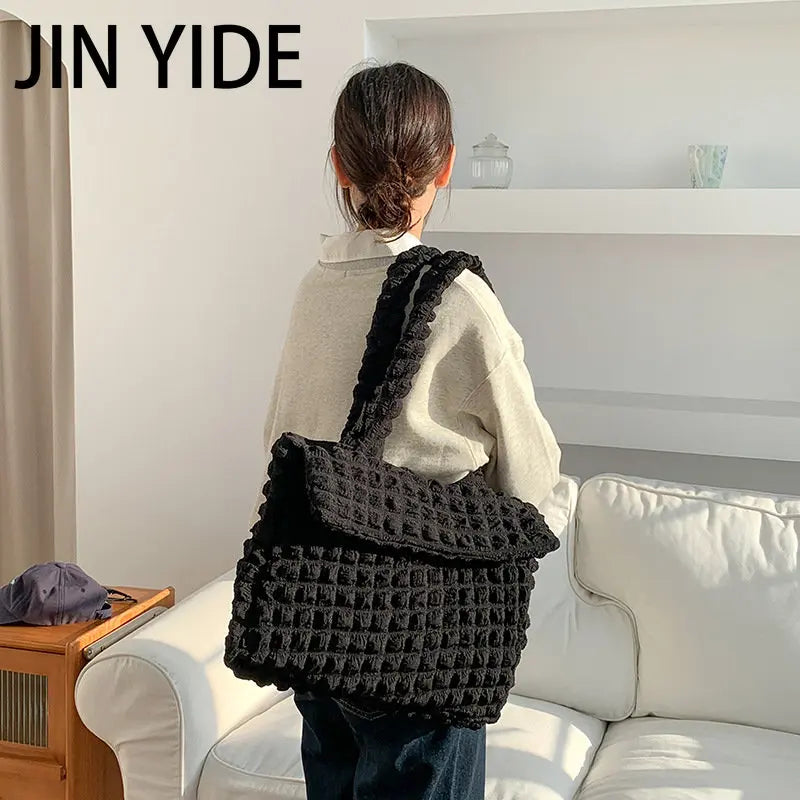Casual Ruched Large Capacity Tote Bag Quilted Women Shoulder Bags