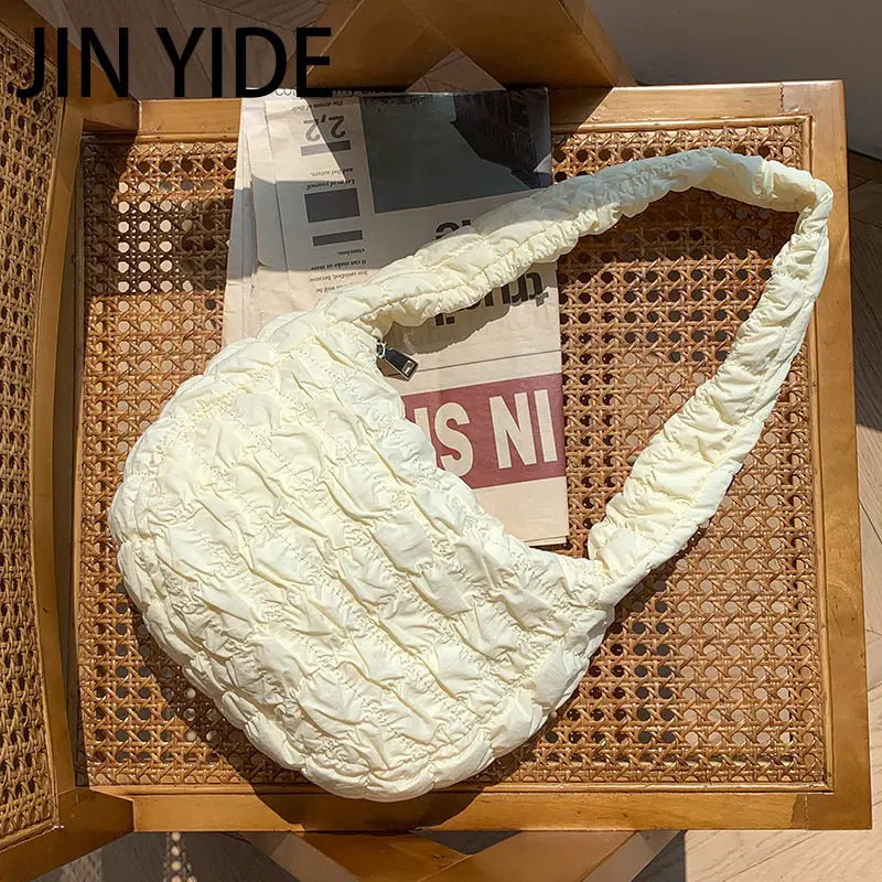 Casual Ruched Quilted Women Shoulder Bags Hobos Nylon Lady Handbags