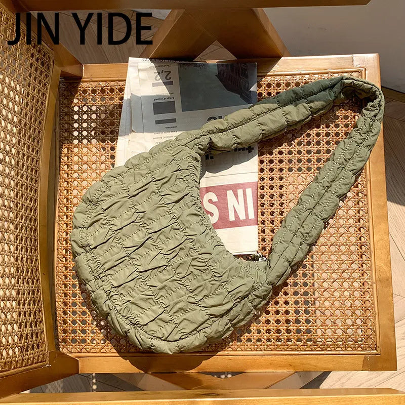 Casual Ruched Quilted Women Shoulder Bags Hobos Nylon Lady Handbags
