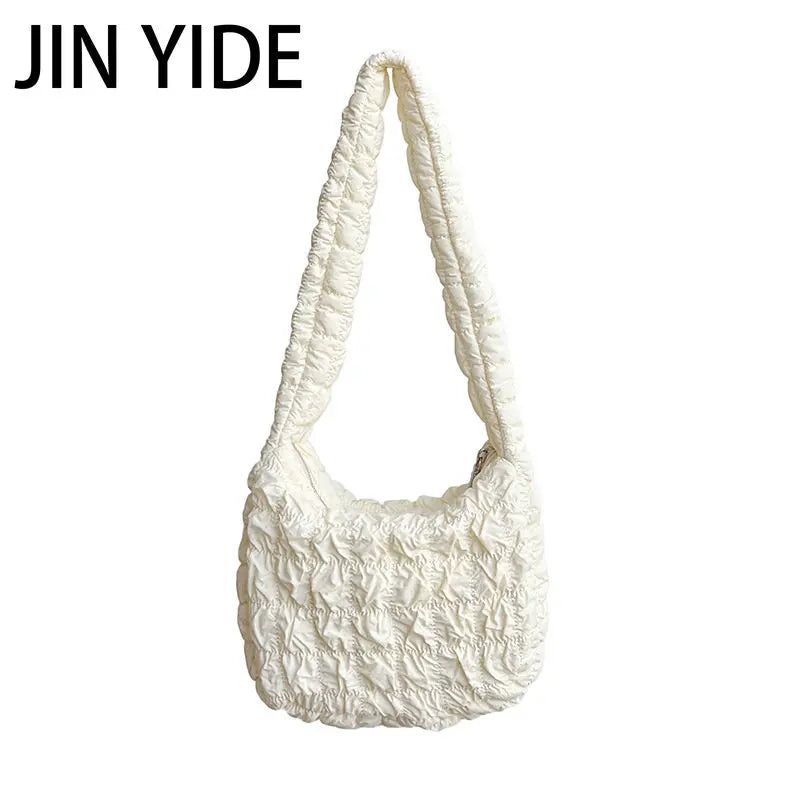 Casual Ruched Quilted Women Shoulder Bags Hobos Nylon Lady Handbags