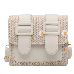 Daisy Embroidery Crossbody Bag Ladies Shoulder Straw Bag