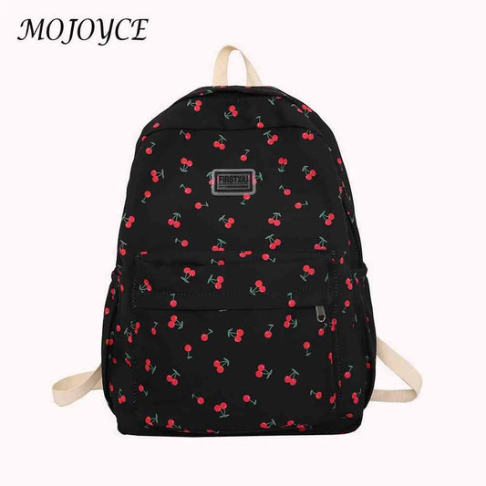 Cherry Print Backpack for Girls Portable School Bag