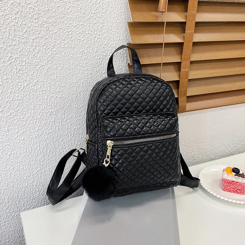 Casual School Style Lattice Pattern Women Backpack Retro PU Leather