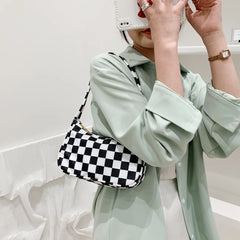 Plaid Leopard Print Nylon Shoulder Bag for Women