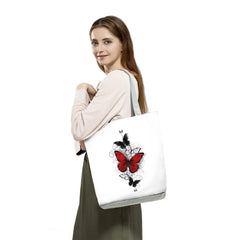 Red Rose Musical Note Print Shopping Tote Bag for Women