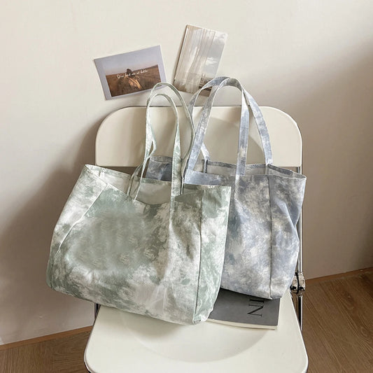 Canvas Tie Dye Print Shoulder Bag Large Capacity Tote