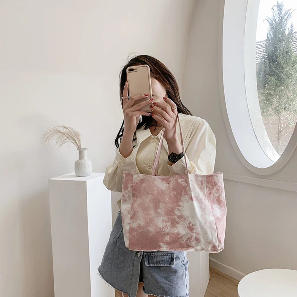 Canvas Tie Dye Print Shoulder Bag Large Capacity Tote