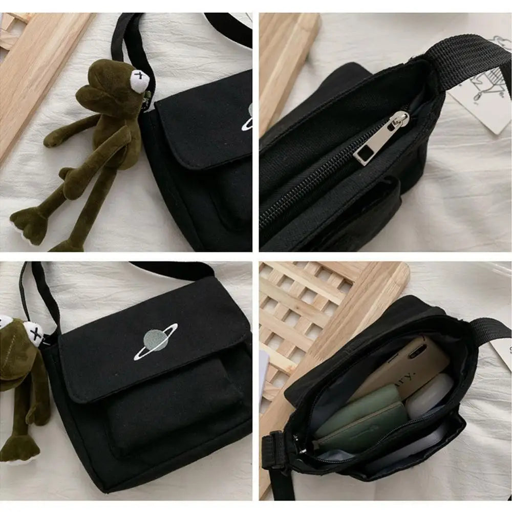 Embroidered Canvas Shoulder Bag Messenger Crossbody Bag