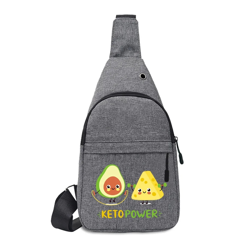 Avocado Print Small Backpack Chest pack Earphone Hole Girls Crossbody Bag
