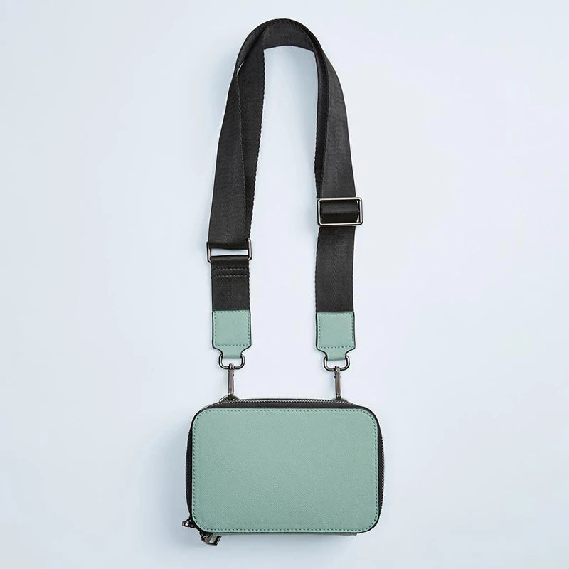 Casual Small Box Ladies Messenger Bag PU Leather Wide Shoulder Strap