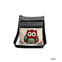Women Owl Printed Messenger Bag Double Zipper Shoulder Bag