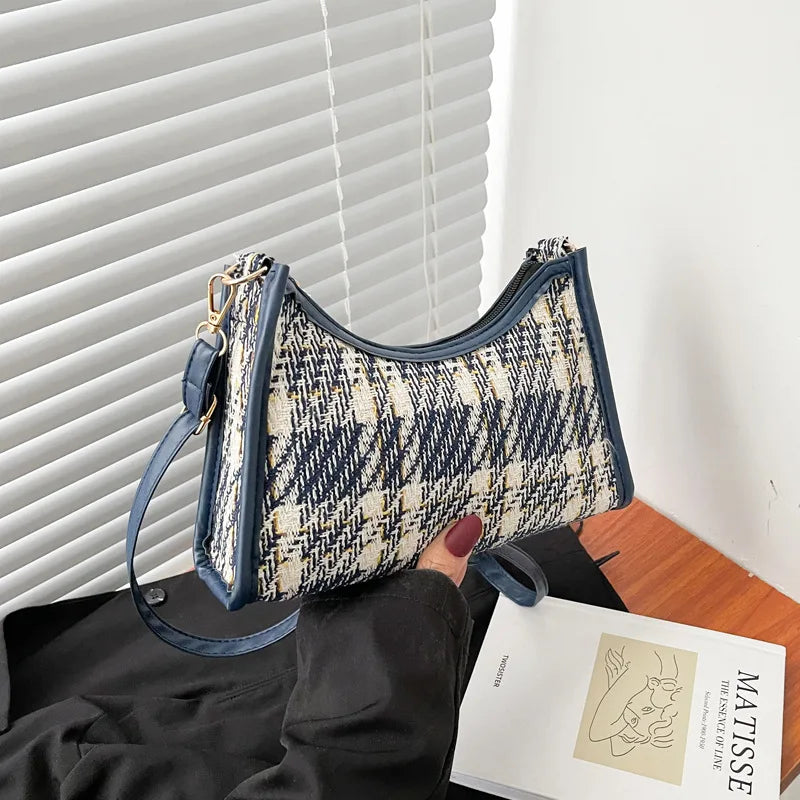 Soft Leather Plaid Armpit Women's Bag Crossbody Handbag