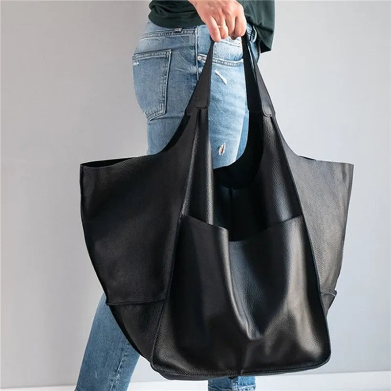 Casual Soft Tote Women Handbags Aged Metal Look PU Leather Shoulder Bag
