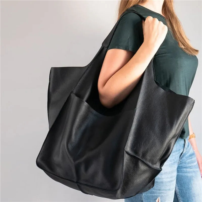 Casual Soft Tote Women Handbags Aged Metal Look PU Leather Shoulder Bag