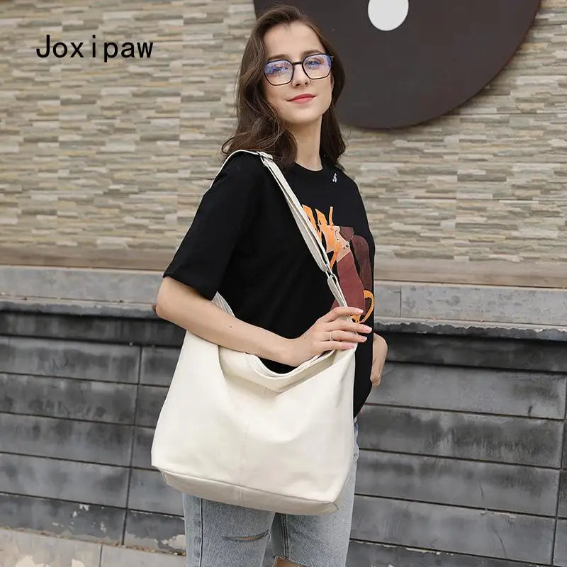 Casual Solid Handbag Shoulder Bag for Women Large Capacity Canvas Bag