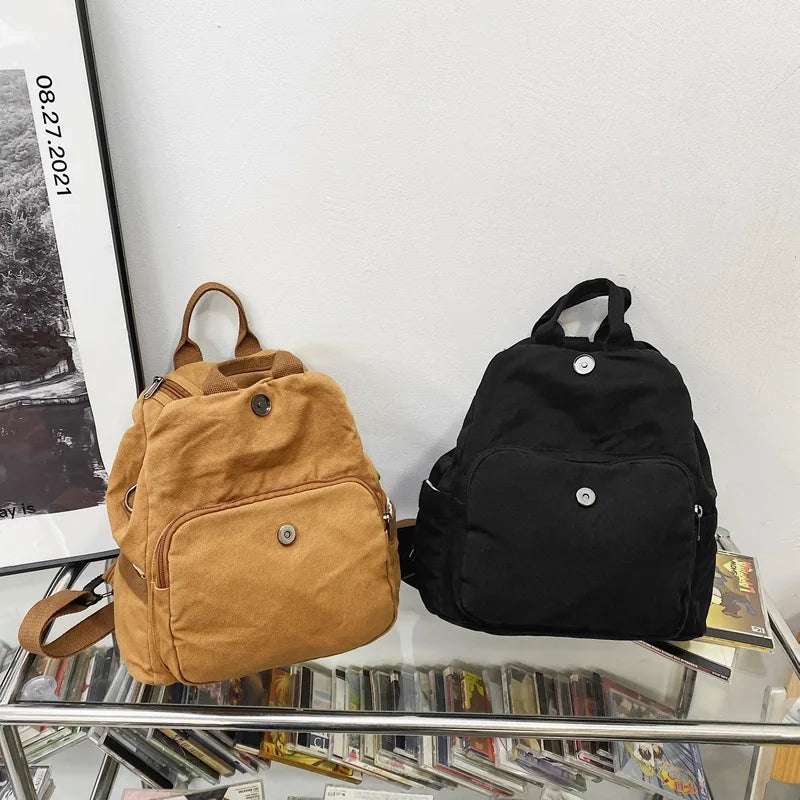 Solid Canvas Women's Backpack Large Capacity School Travel Bagpack