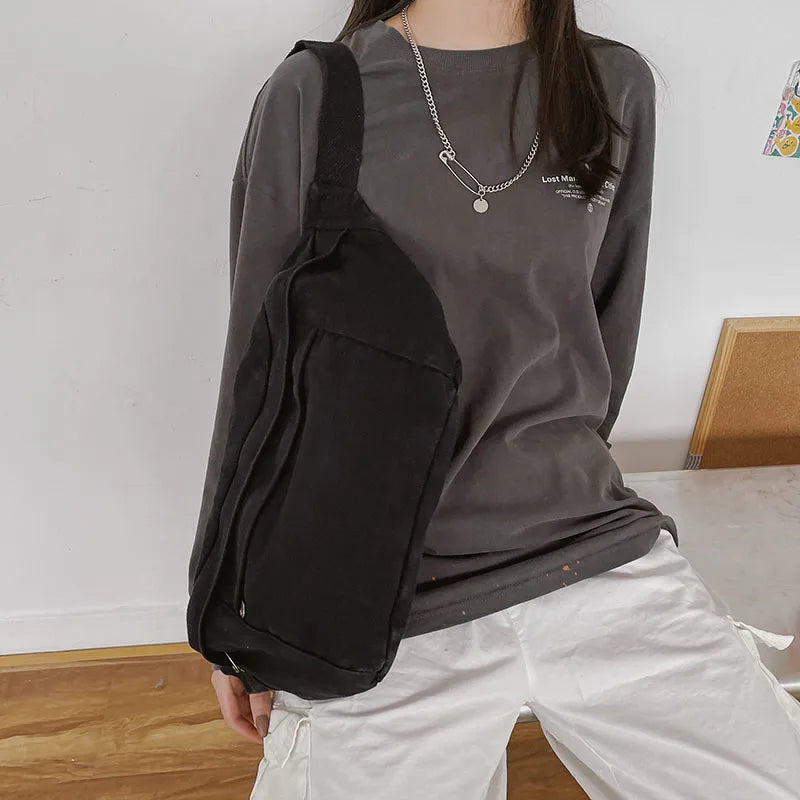 Solid Fanny pack Waist Bag Unisex Crossbody Chest Bags Hip hop Canvas Belt Bag