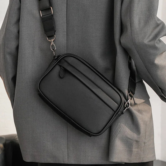 Solid PU Leather Crossbody Messenger Bag for Men