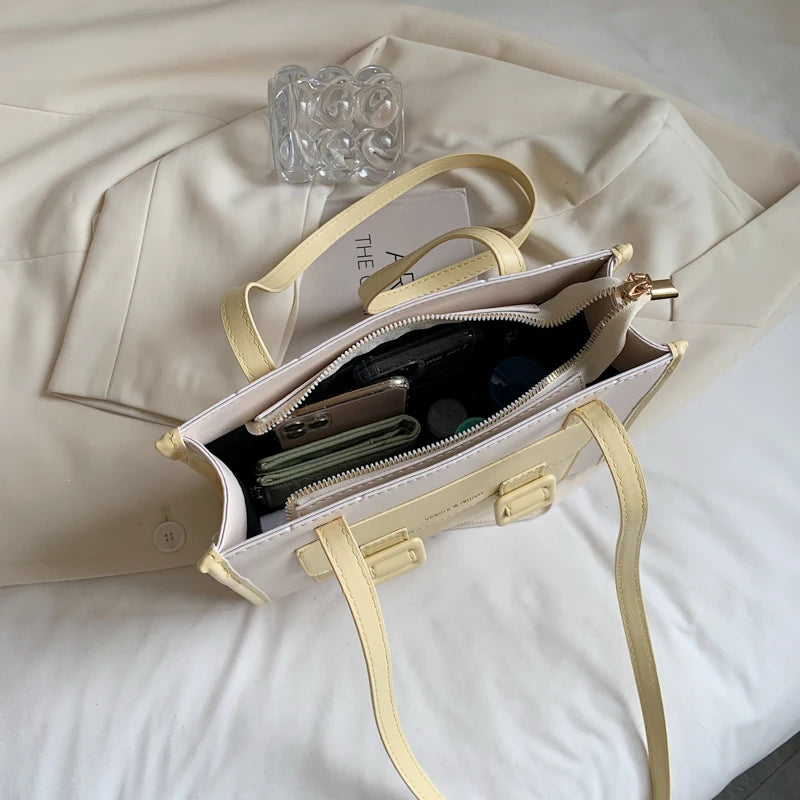 Casual Shoulder Bags for Women Contrast Messenger Bag Ladies Handbags Leather Cr