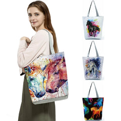 Watercolor Horse Print Storage Tote Shoulder Bag