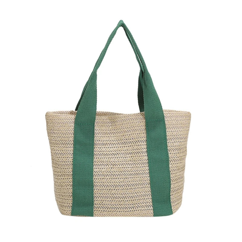Casual Straw Bag Solid Handbag Weaving Shoulder Bag Woven Tote Bag