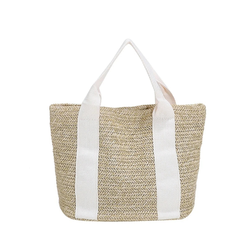 Casual Straw Bag Solid Handbag Weaving Shoulder Bag Woven Tote Bag