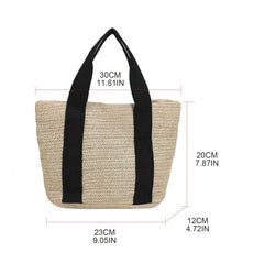 Casual Straw Bag Solid Handbag Weaving Shoulder Bag Woven Tote Bag