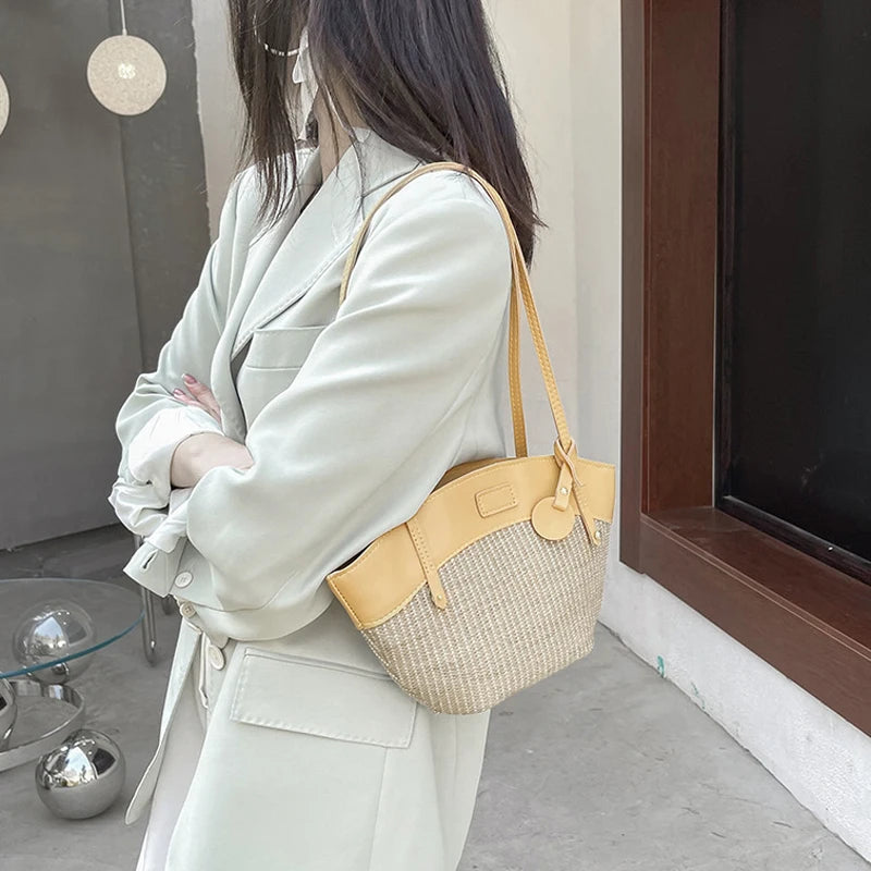 Women Straw Shoulder Bag Small Totes Rattan Beach Travel Purses