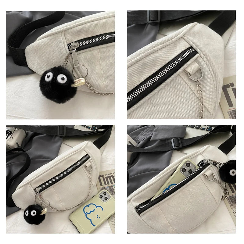 Casual Street Chest Bag Women Solid Fanny Belt Pouch Chain Zipper