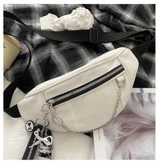 Casual Street Chest waist Bag Women canvas fanny pack Belt Pouch Chain Zipper