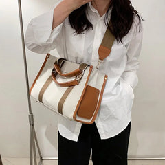 Striped Canvas Tote Bag for Women Handbags Shoulder Crossbody Bags