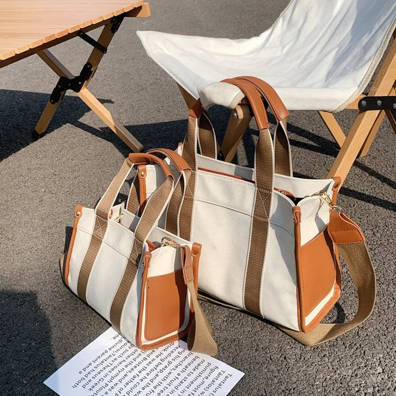 Striped Canvas Tote Bag for Women Handbags Shoulder Crossbody Bags