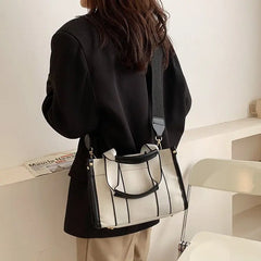 Striped Canvas Tote Bag for Women Handbags Shoulder Crossbody Bags
