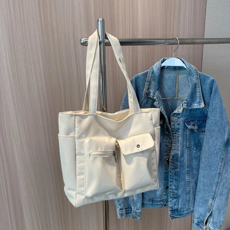 Casual Big Canvas Tote Bag for Women Solid Shoulder Handbag