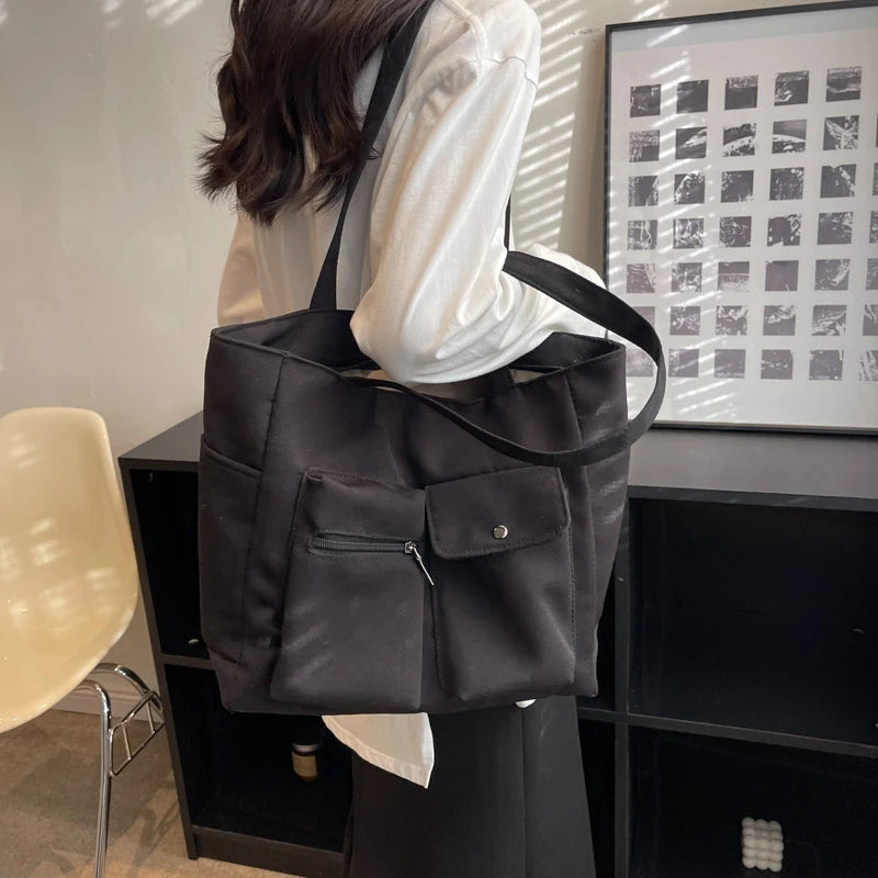 Casual Big Canvas Tote Bag for Women Solid Shoulder Handbag