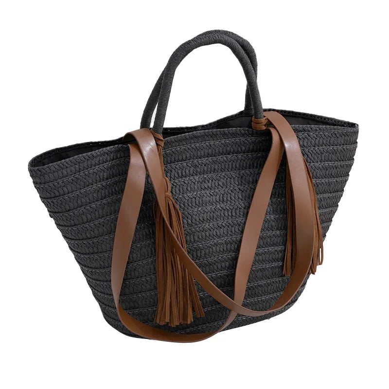 Tassel Straw Bag Woven Shoulder Purse Bohemian Beach Tote