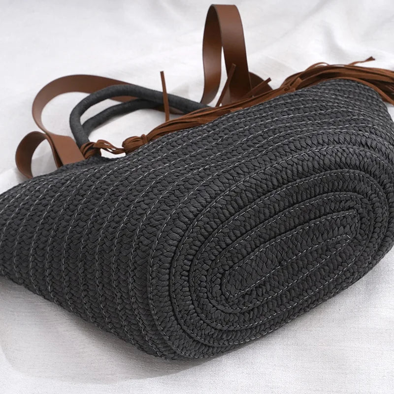 Tassel Straw Bag Woven Shoulder Purse Bohemian Beach Tote