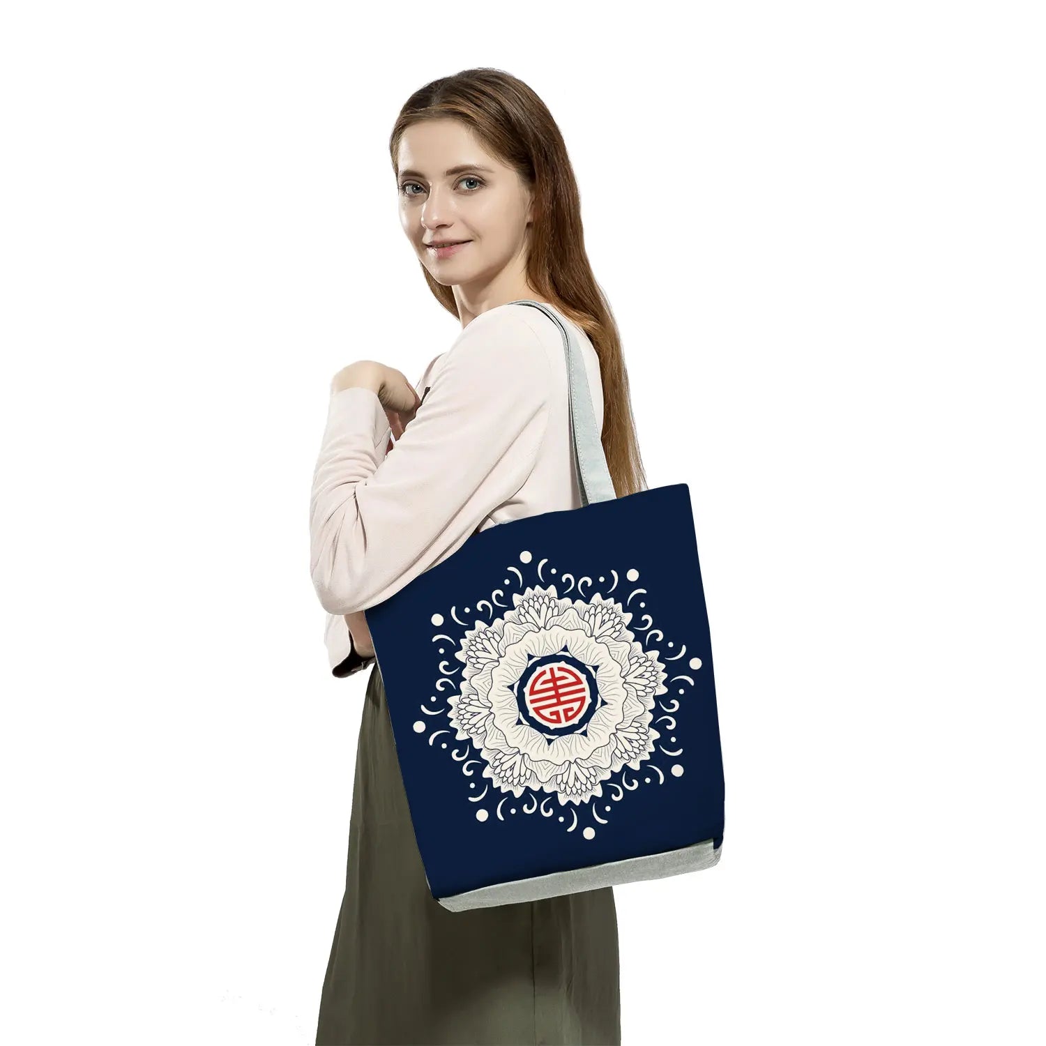 Teenager Shoulder Bag Floral Porcelain Geometry Abstract Pattern Handbag