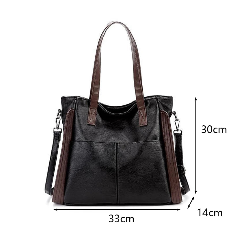 Vintage PU Leather Tote Bag for Women Handbag Shoulder Bag