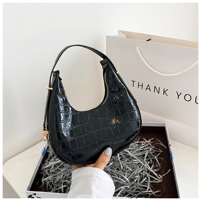 Casual Underarm Shoulder Bag for Women Stone Pattern Armpit Handbag