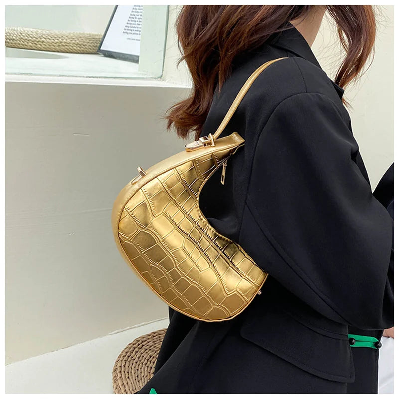 Casual Underarm Shoulder Bag for Women Stone Pattern Armpit Handbag