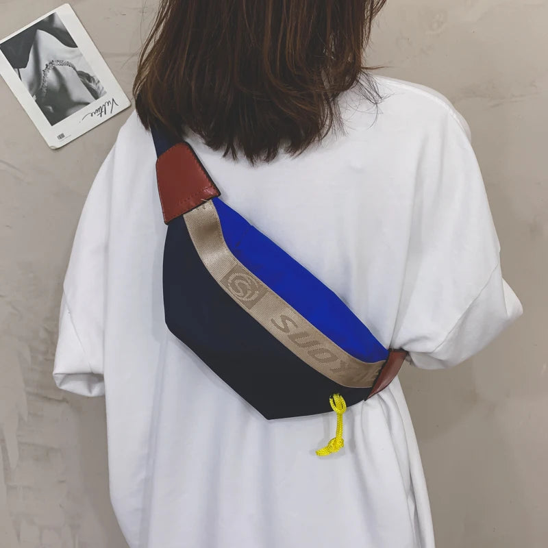 Women's Waist Bag Strip Chest Bag Zipper Pouch