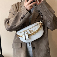 Women's Leather Crossbody Bag Chain Chest Bag Shoulder Fanny Packs