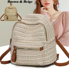 Women Anti-Theft Straw Mini Backpack Summer Shoulder Bag