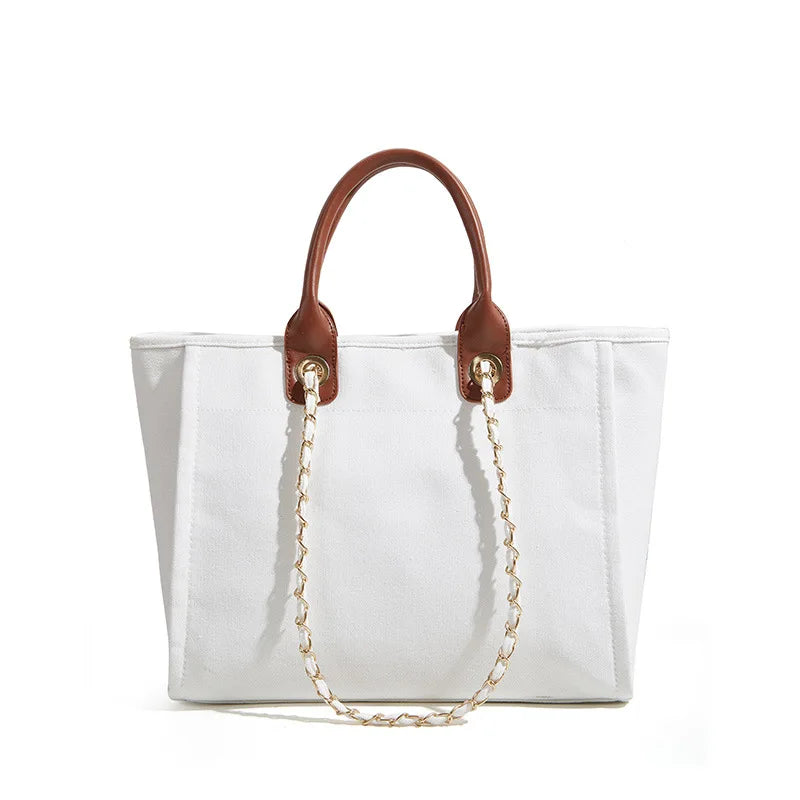 Casual Canvas Handbag Large Capacity Shoulder Tote Bag Chain Messenger Bag